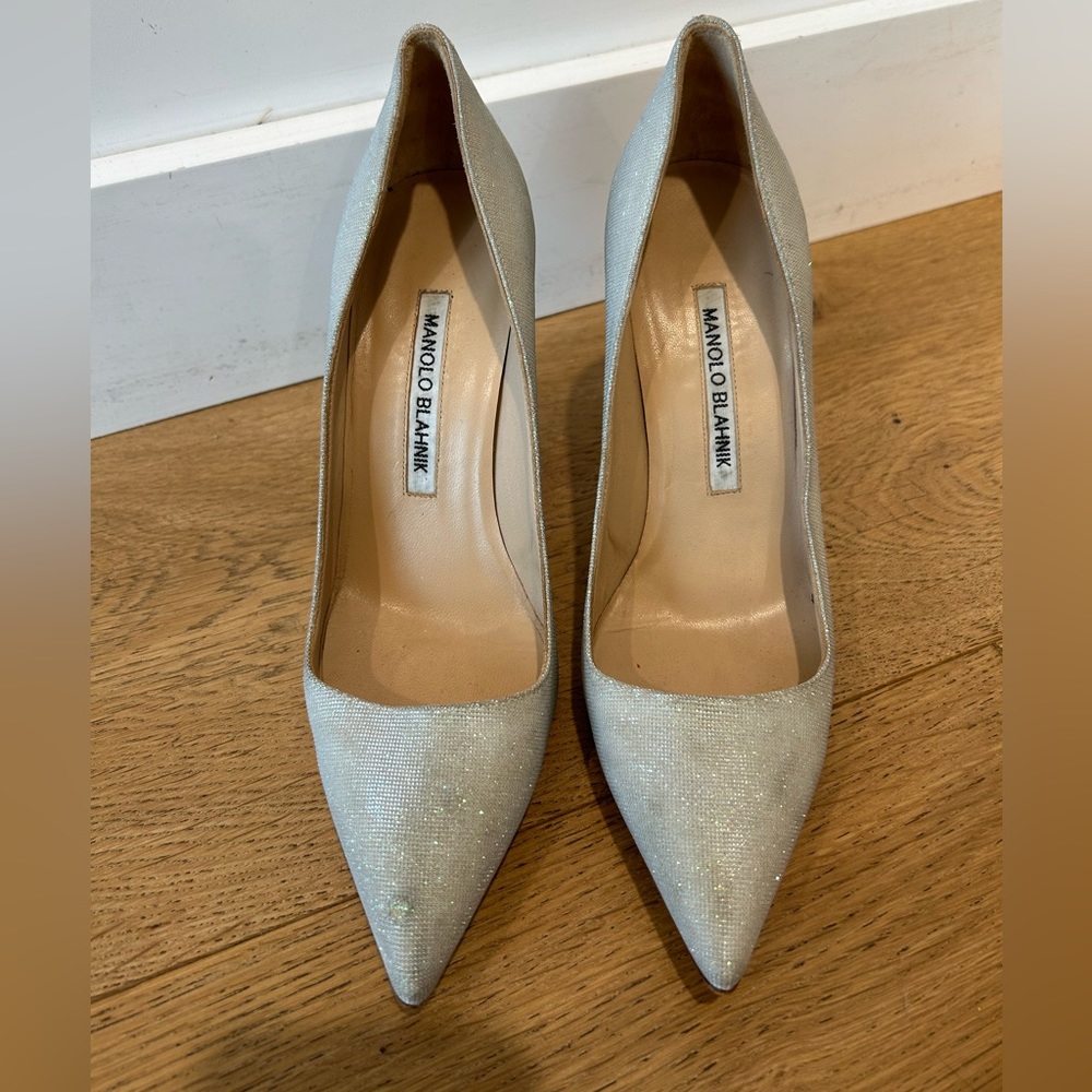 Manolo Blahnik Silver Sparkle Pumps 100mm - Size 36.5